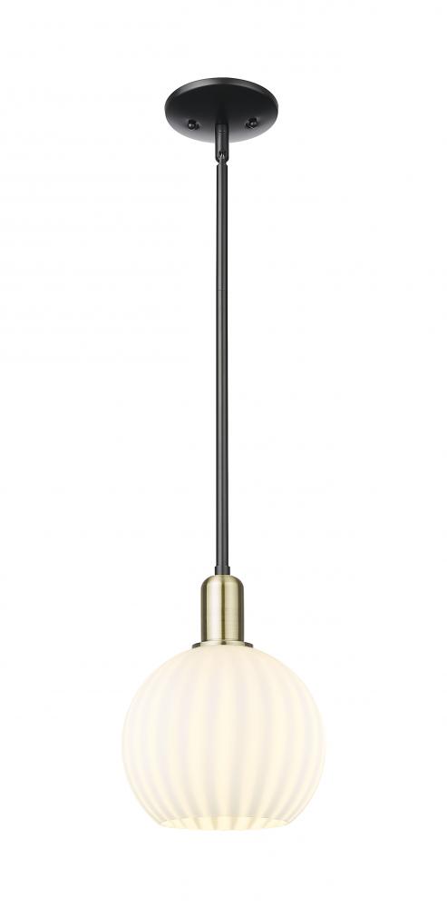 White Venetian - 1 Light - 8 inch - Black Antique Brass - Stem hung - Mini Pendant