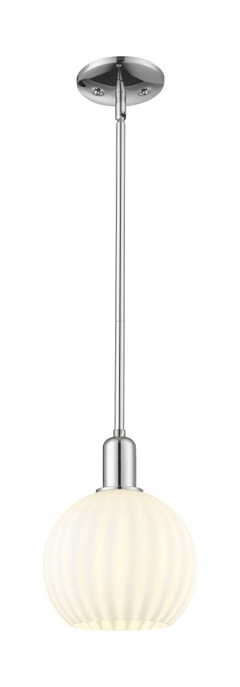 White Venetian - 1 Light - 8 inch - Polished Chrome - Stem hung - Mini Pendant