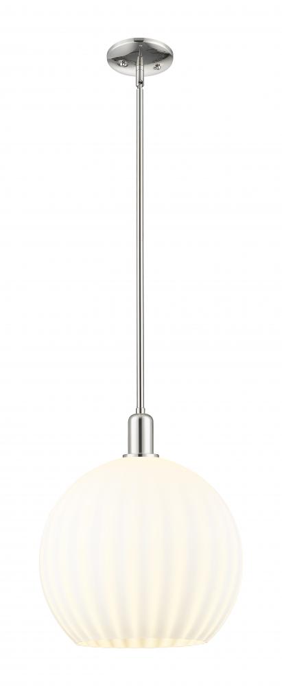 White Venetian - 1 Light - 14 inch - Polished Nickel - Stem hung - Mini Pendant