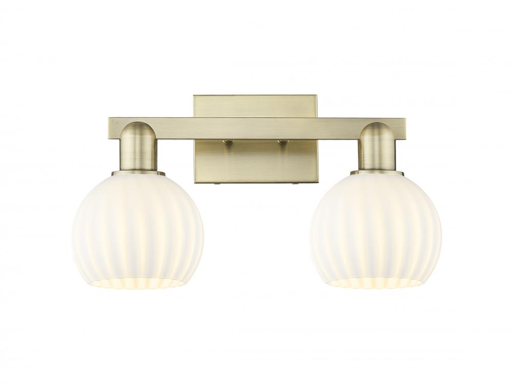 White Venetian - 2 Light - 17 inch - Antique Brass - Bath Vanity Light