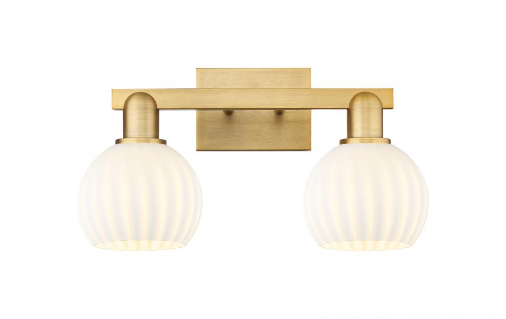 White Venetian - 2 Light - 17 inch - Brushed Brass - Bath Vanity Light