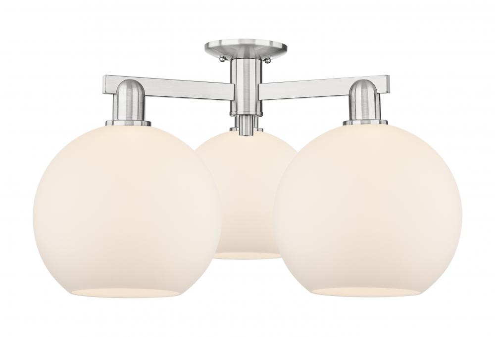 Athens - 3 Light - 28 inch - Brushed Satin Nickel - Semi-Flush Mount