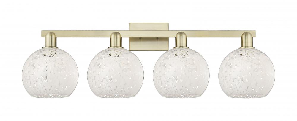 White Mouchette - 4 Light - 35 inch - Antique Brass - Bath Vanity Light