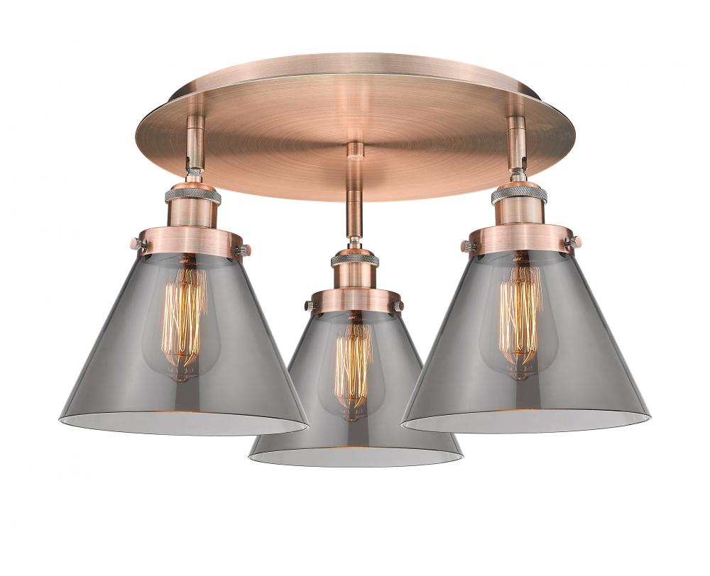 Cone - 3 Light - 20 inch - Antique Copper - Semi-Flush Mount
