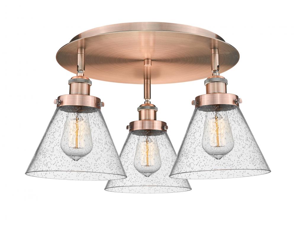 Cone - 3 Light - 20 inch - Antique Copper - Semi-Flush Mount