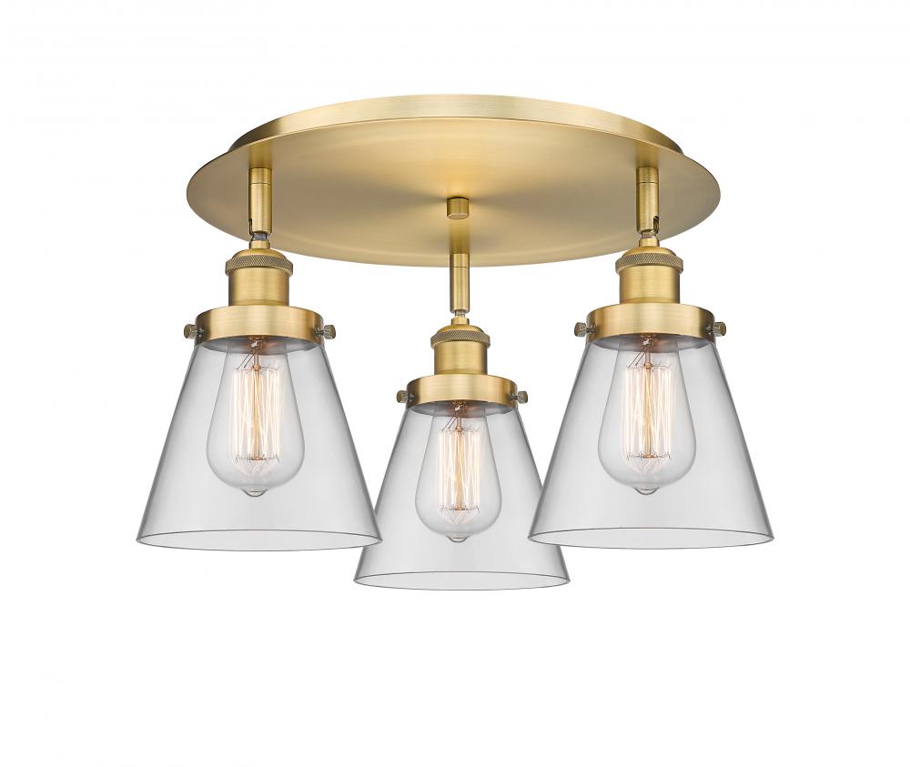 Cone - 3 Light - 18 inch - Brushed Brass - Semi-Flush Mount
