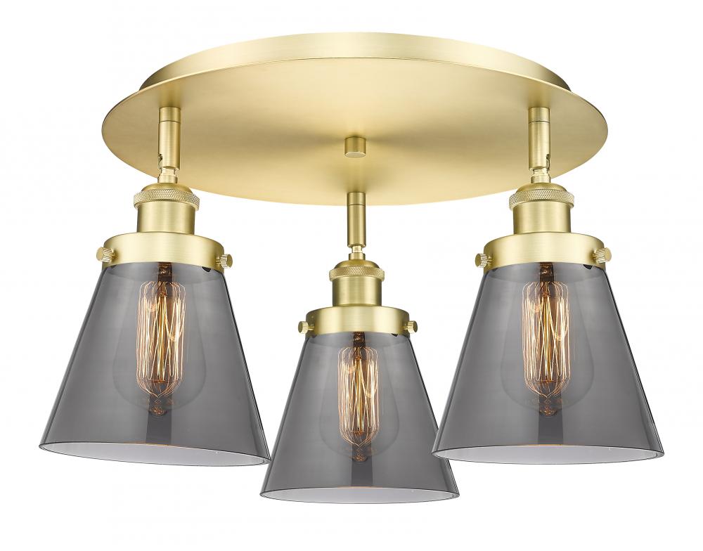 Cone - 3 Light - 18 inch - Satin Gold - Semi-Flush Mount
