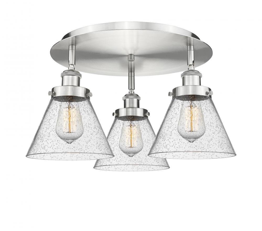 Cone - 3 Light - 20 inch - Satin Nickel - Semi-Flush Mount