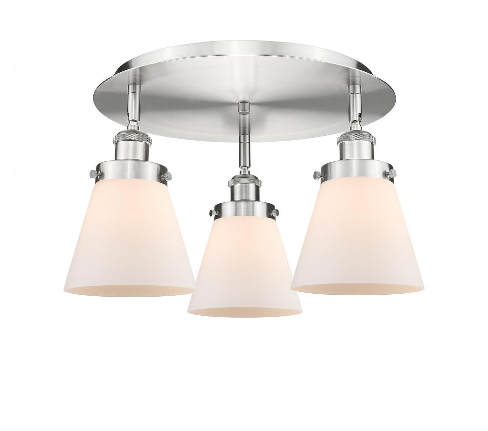 Cone - 3 Light - 18 inch - Satin Nickel - Semi-Flush Mount