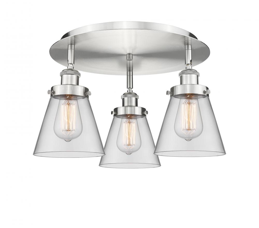 Cone - 3 Light - 18 inch - Satin Nickel - Semi-Flush Mount