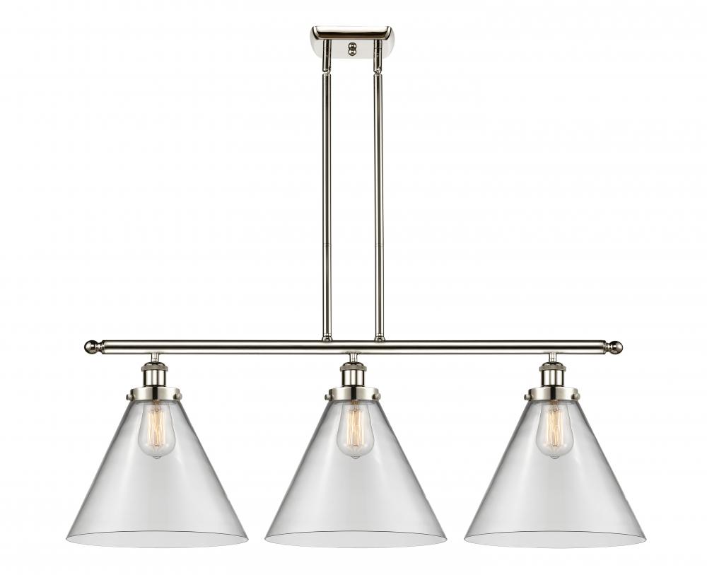 Cone - 3 Light - 36 inch - Polished Nickel - Stem Hung - Island Light