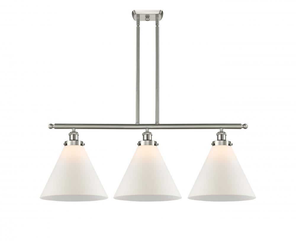 Cone - 3 Light - 36 inch - Brushed Satin Nickel - Stem Hung - Island Light