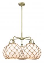 Innovations Lighting 516-5CR-AB-G121-10RB - Farmhouse Rope - 5 Light - 29 inch - Antique Brass - Stem hung - Chandelier