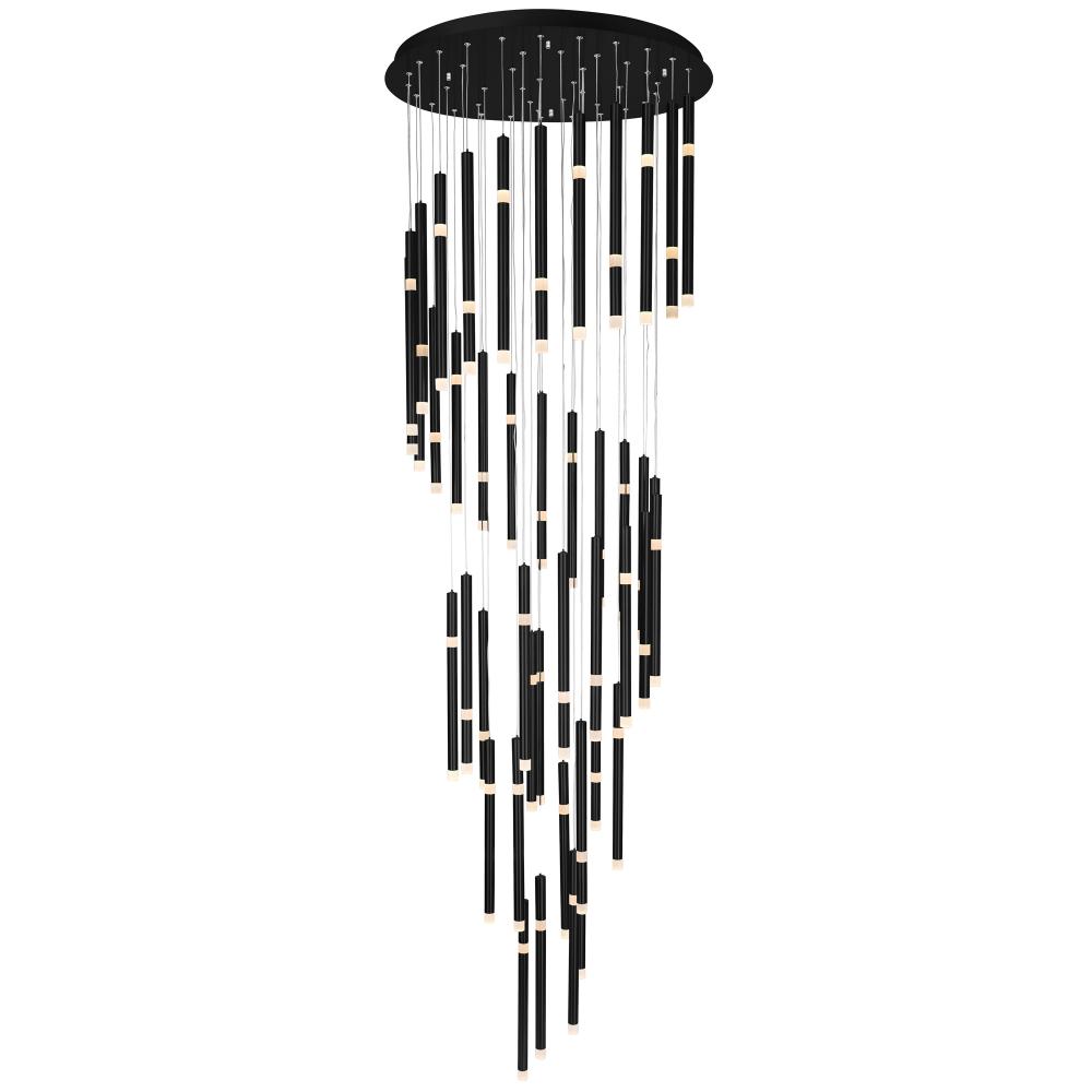 Flute Integrated LED 54in Black Chandelier