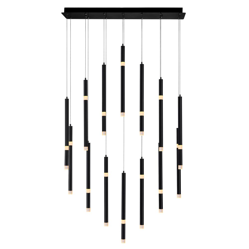 Flute Integrated LED 32in Black Chandelier