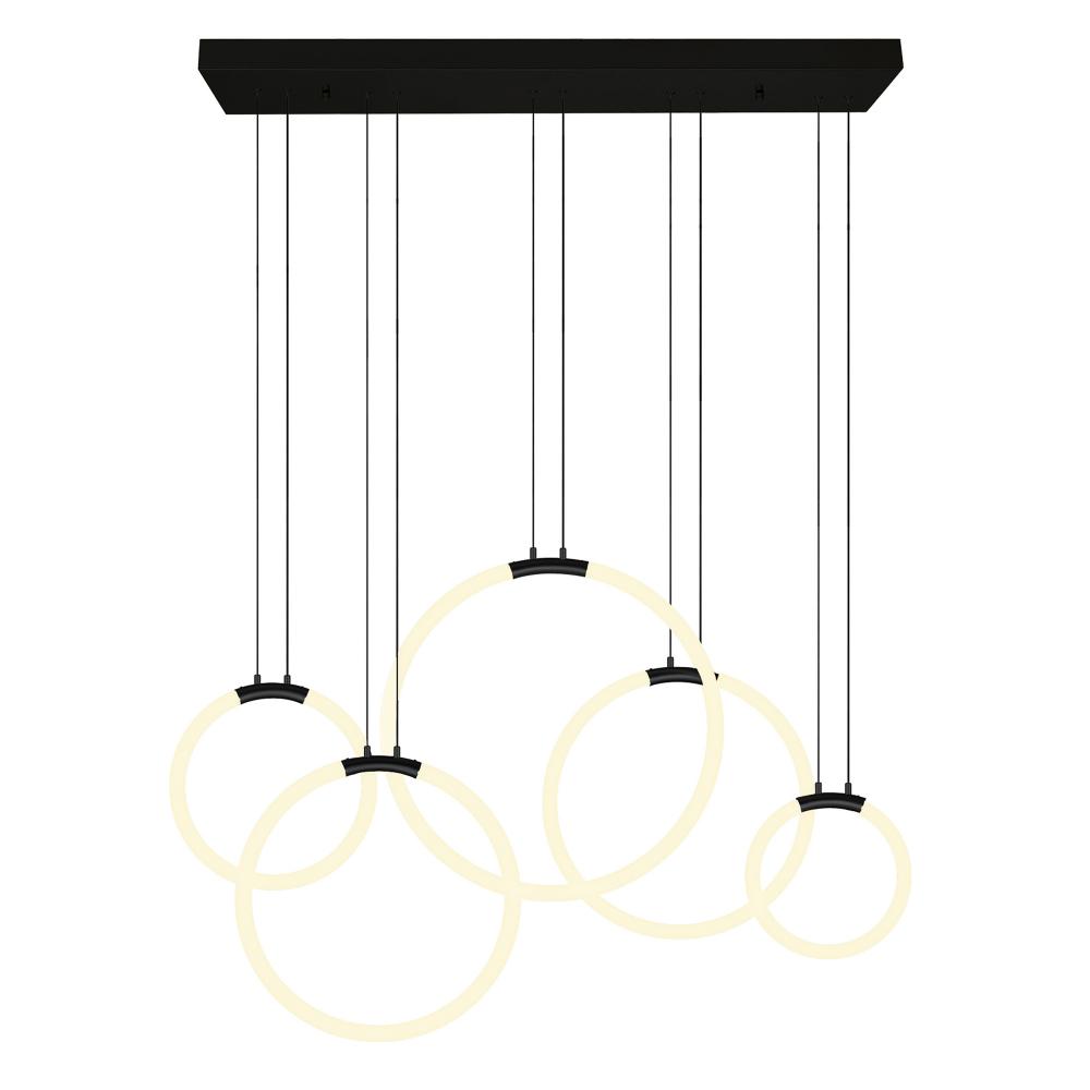 Hoops Integrated LED 44in 5 Ring Black Chandelier
