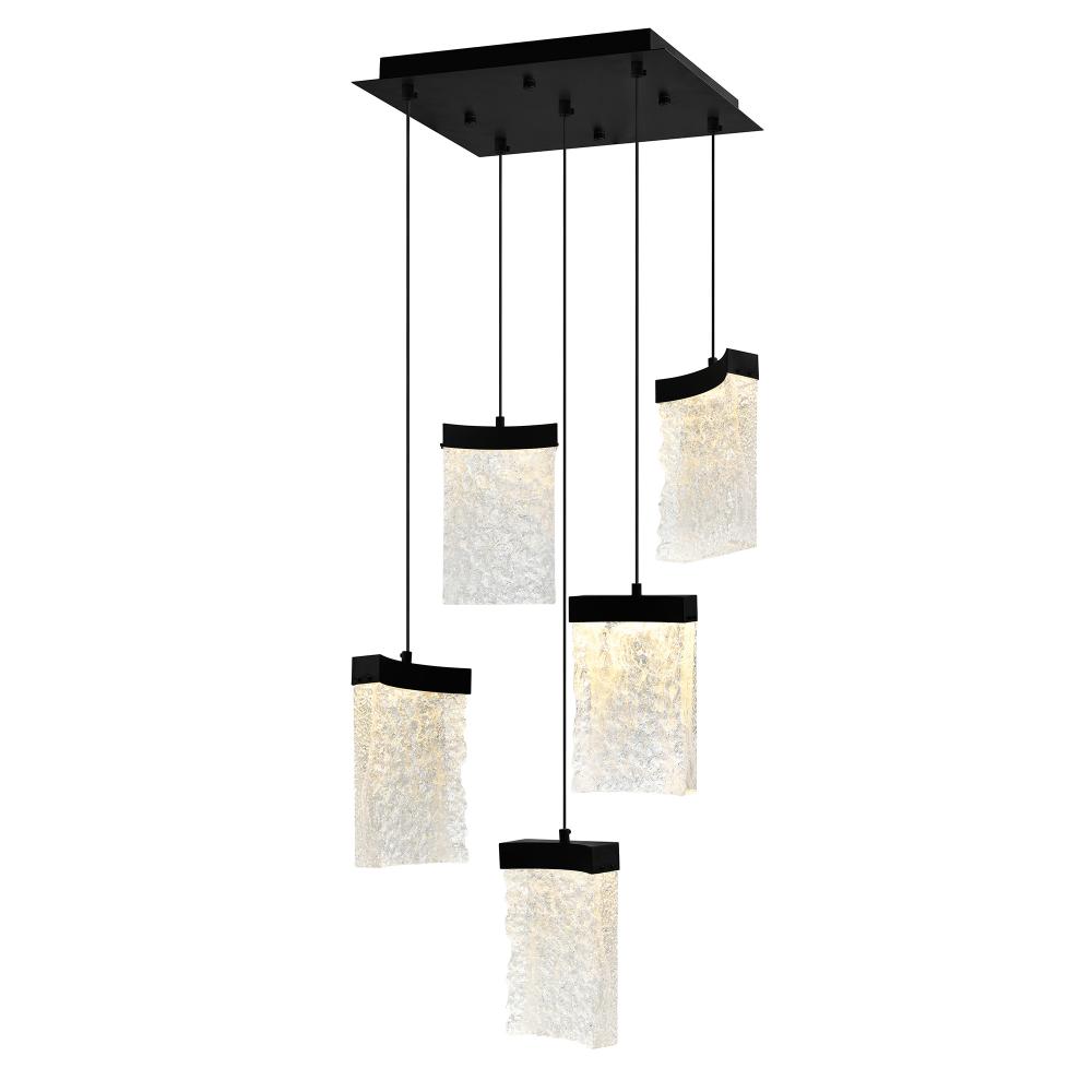 Lava Integrated LED 12in Black Mini Pendant with Handcrafted Glass