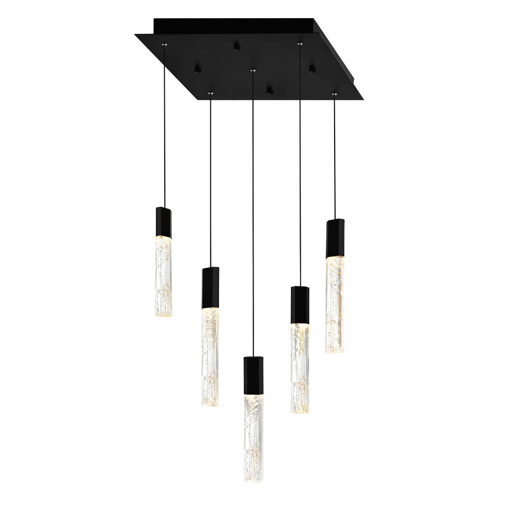 Greta Integrated LED 12in Black Mini Pendant with Handcrafted Glass