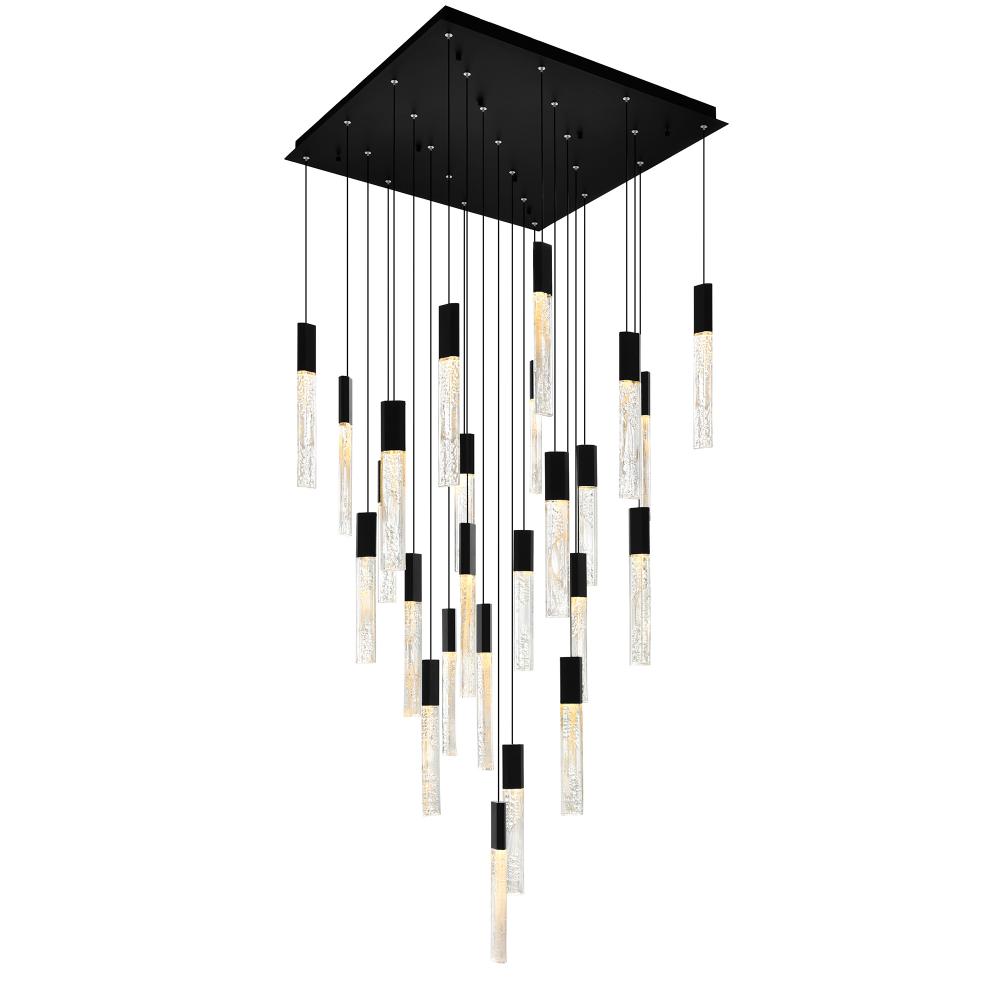Greta Integrated LED 28in Black Chandelier with Handcrafted Glass