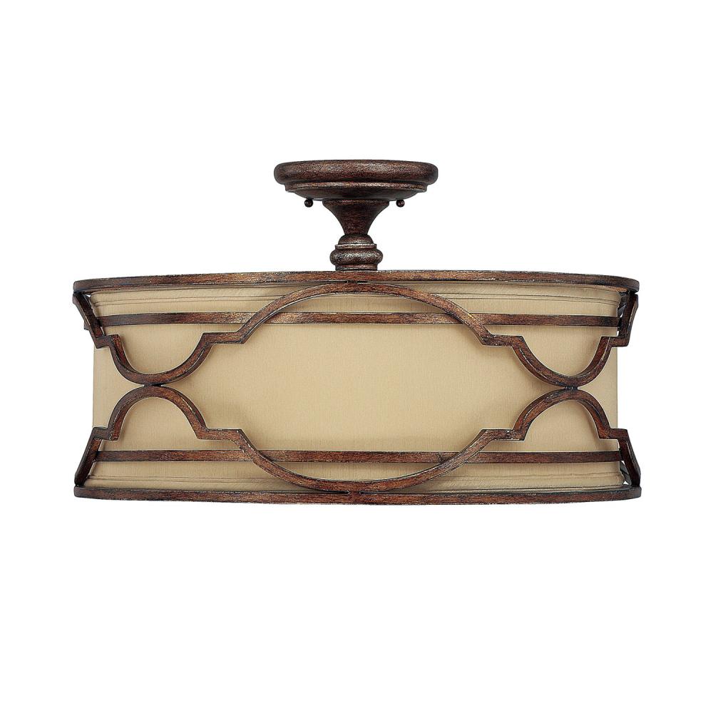 Four Light Bronze With Gold Dust Drum Shade Semi-Flush Mount