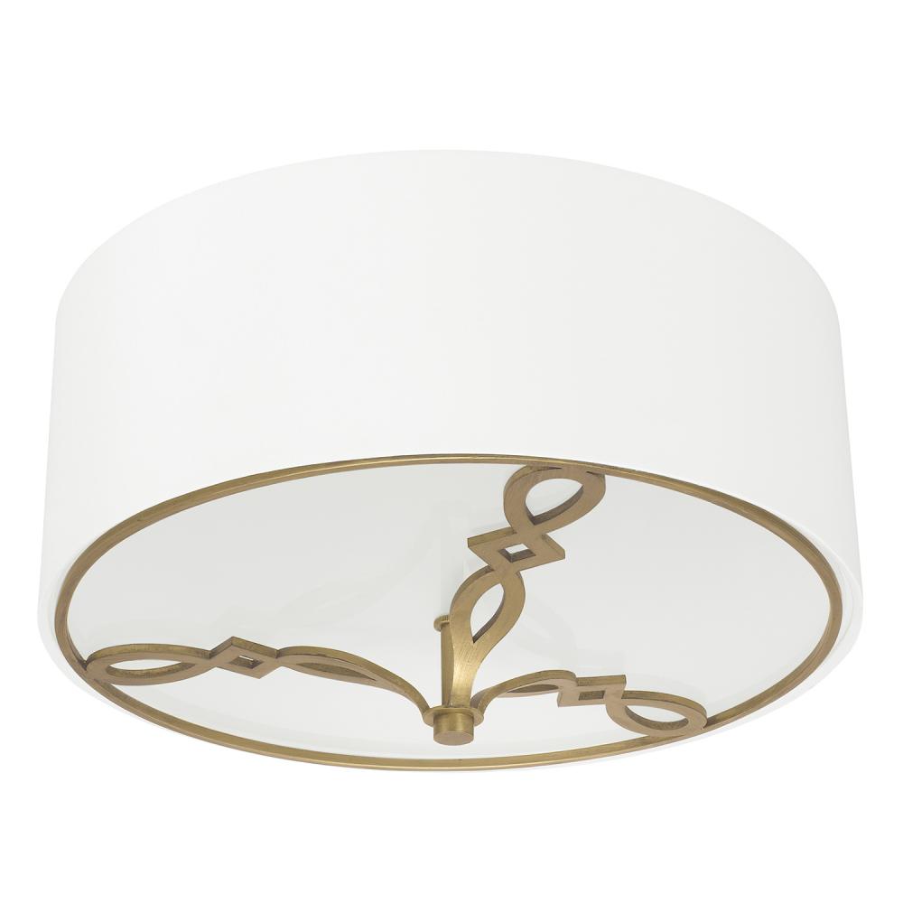 Three Light Brushed Gold Drum Shade Semi-Flush Mount