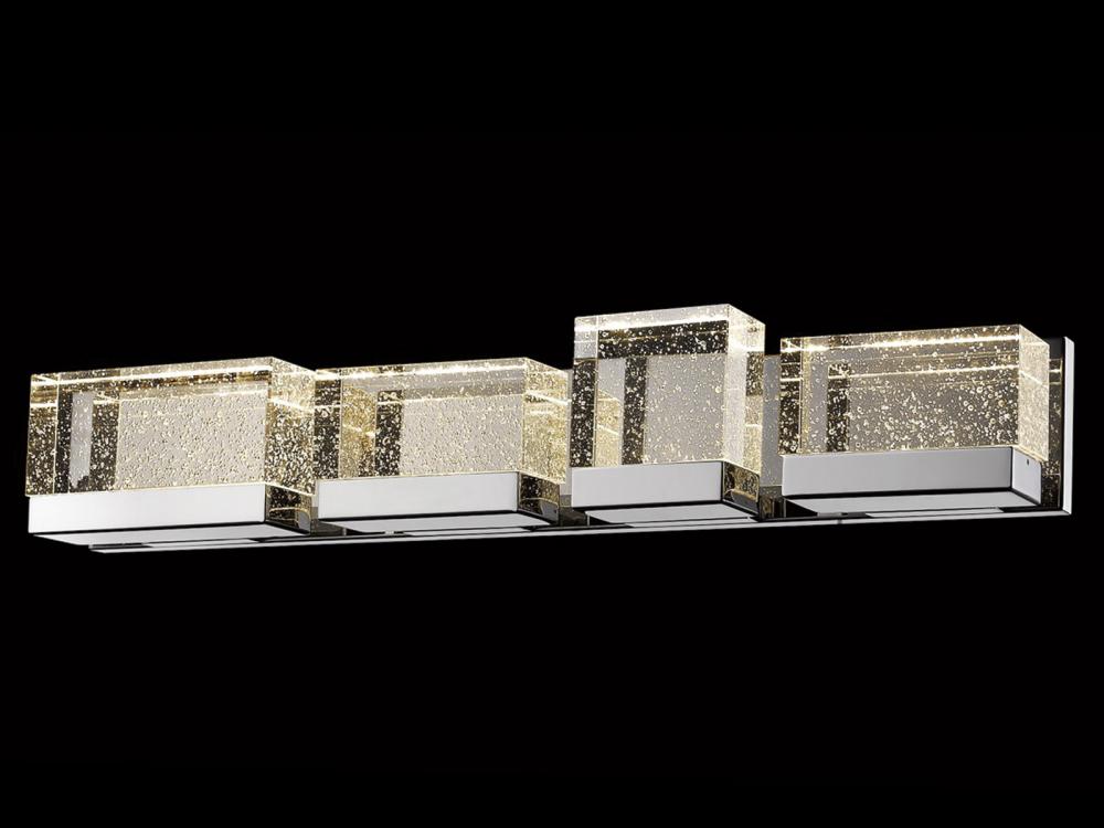 The Original Glacier Avenue 33&#34; LED Vanity Bath Bar in Polished Nickel with Bubbled Crystal Shad