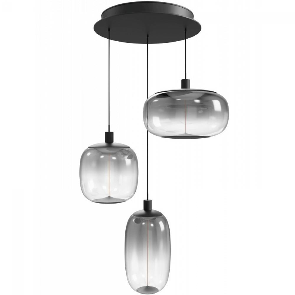 Monaco 3-Light Multi Pendant in Black with Gradient Smoke Glass