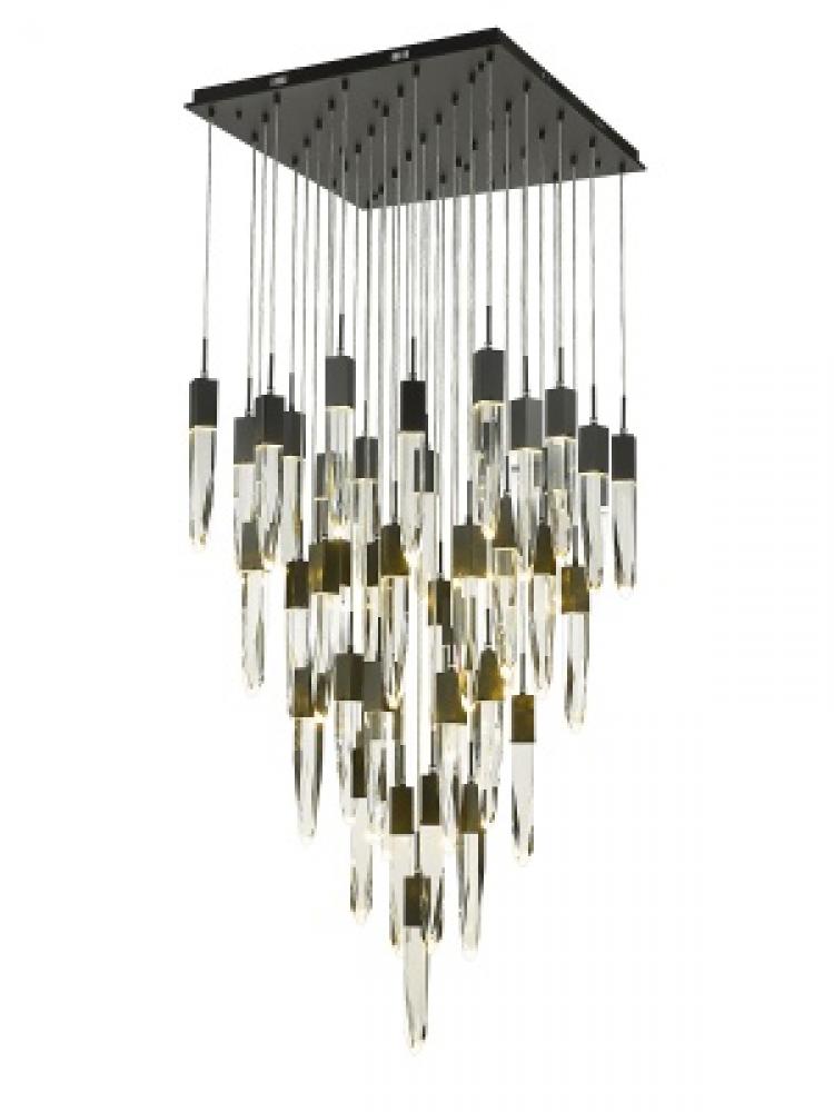 Aspen  41 Light Multi  Pendant in Black with Clear Crystal