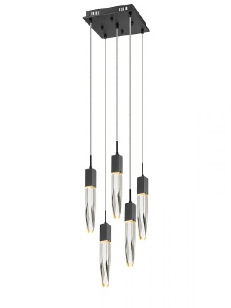 Aspen  5 Light Multi  Pendant in Black with Clear Crystal