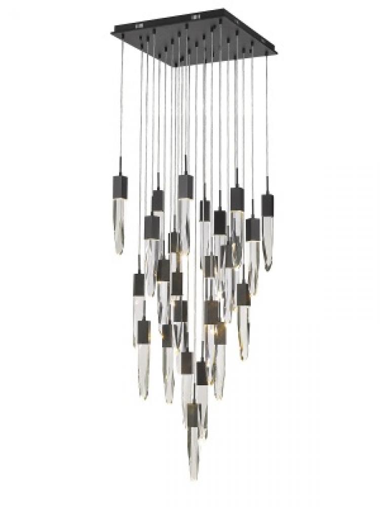 Aspen  25 Light Multi  Pendant in Black with Clear Crystal