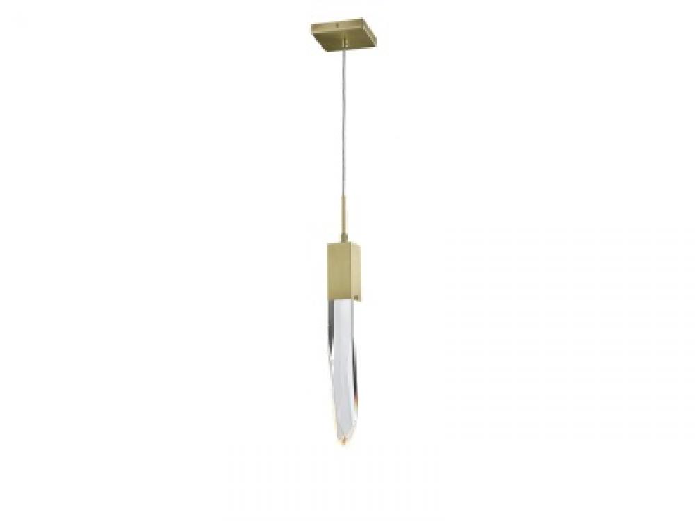 Aspen Collection Single Pendat in Brushed Brass with Clear  Crystal