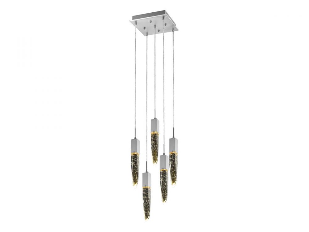 Aspen  5 Light Multi  Pendant in Polished Chrome  with Bubbled Crystal