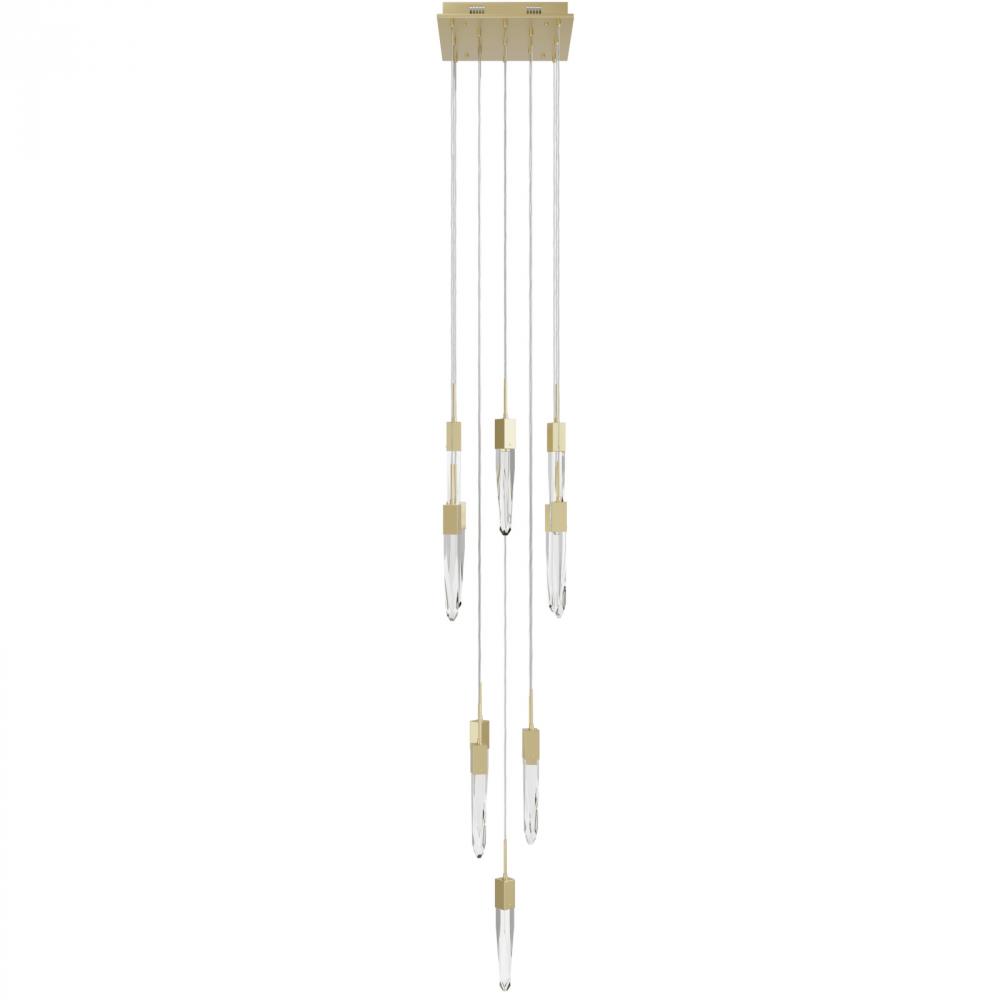 Aspen  13 Light Multi  Pendant in Brushed Brass with Clear Crystal