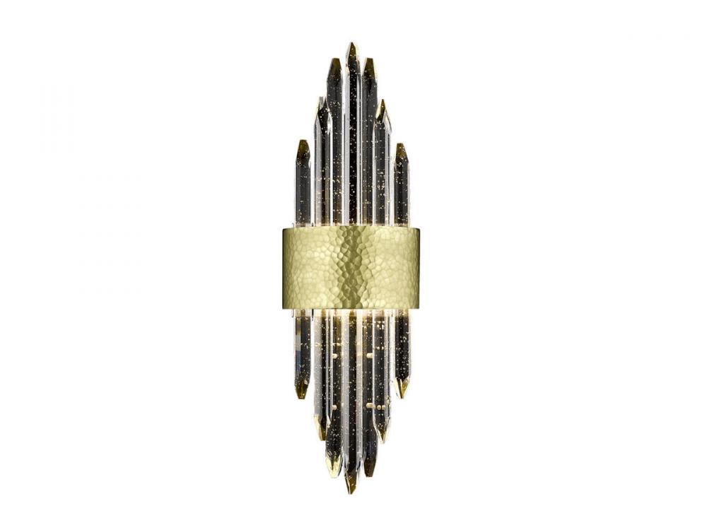 Aspen 22"  LED Wall  Sconce in Hammered Brushed Brass with Bubbled Crystal