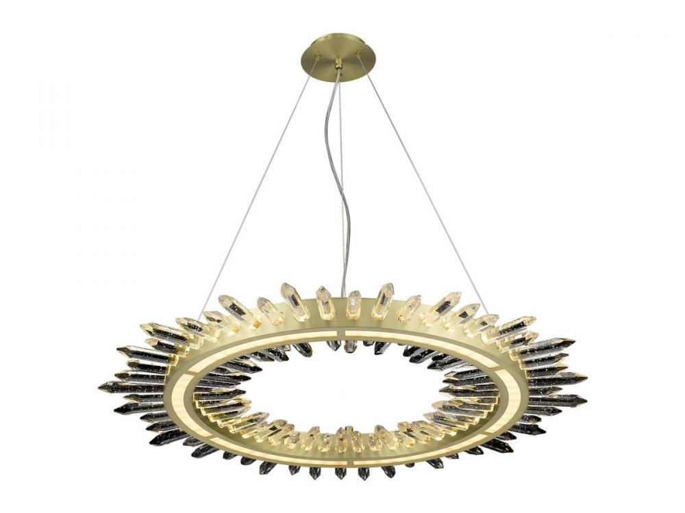 Aspen 34"LED Pendant in Brushed Brass with Bubbled Crystal Accent