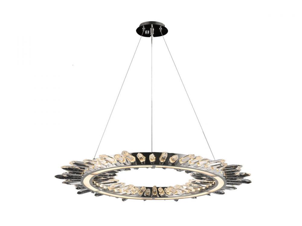Aspen 34" LED Pendant in Polished Nickel with Bubbled Crystal Accent