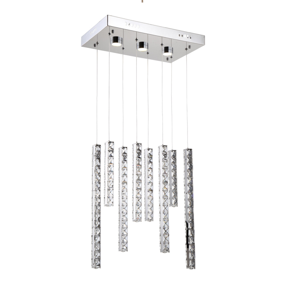 Norwood 20" LED 8-Light, Vertical Crystal Multi-Pendant in Chrome