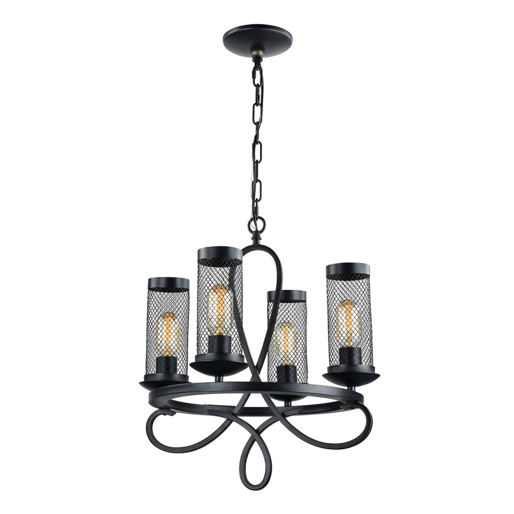Kenosha 18" 4-Light, Rustic Iron Chandelier in Black