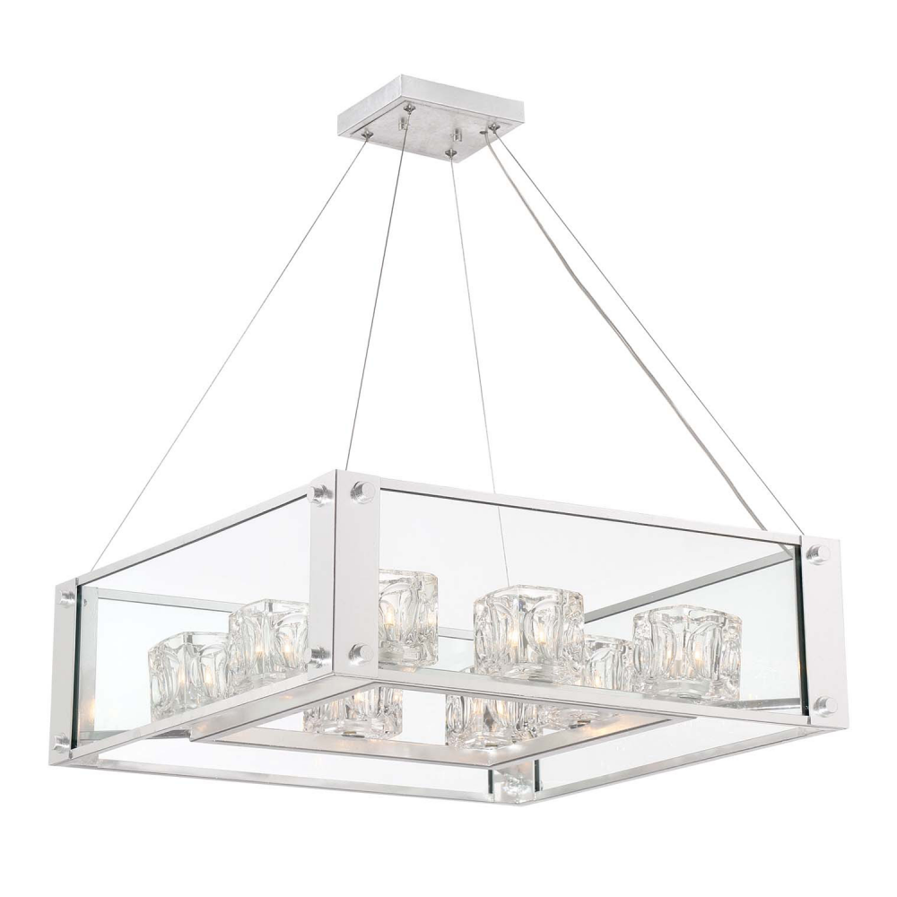 Cavern 25" 8-Light, Linear Crystal Chandelier in Silver Leaf