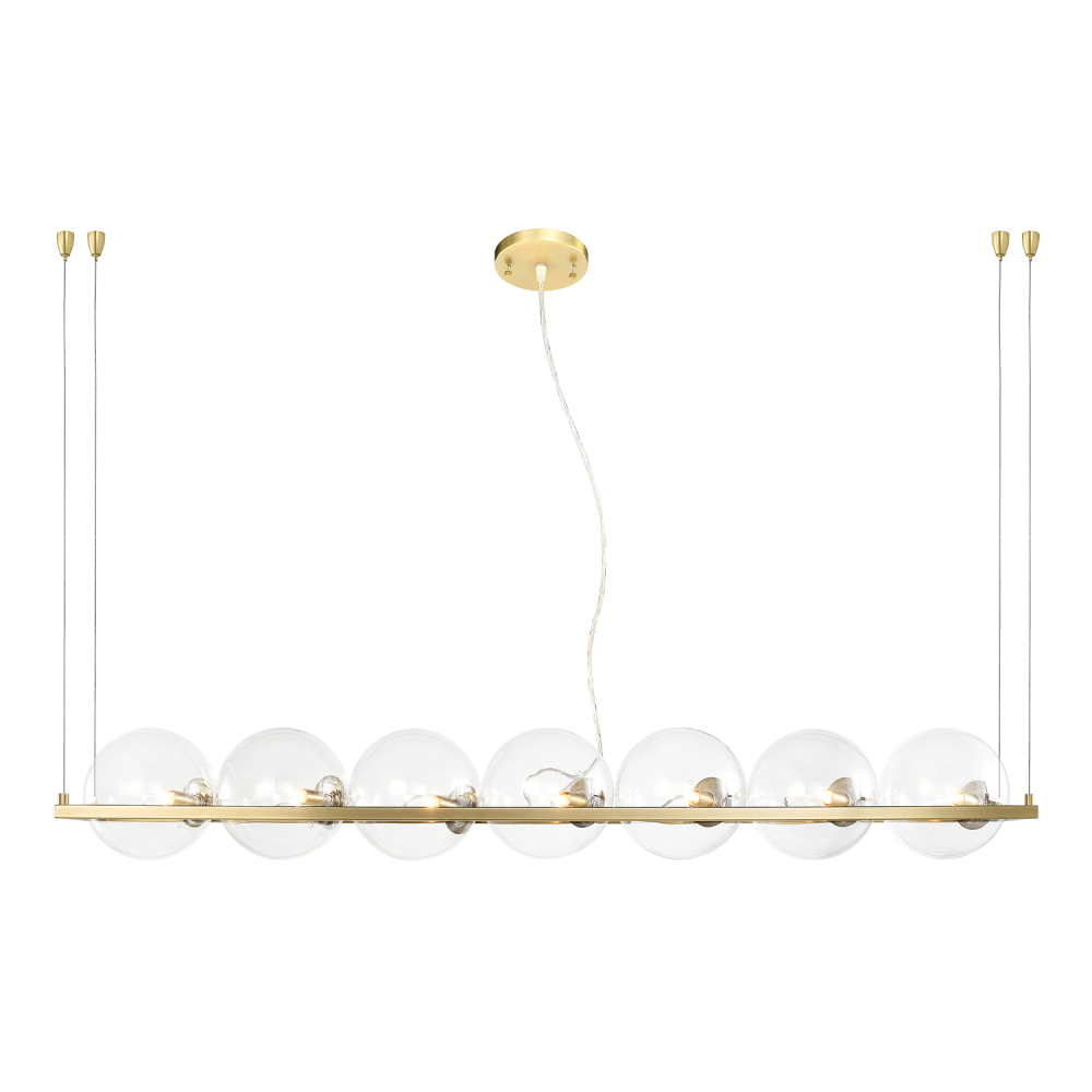 Ensemble 50" 7-Light Glass Globe Linear Pendant in Aged Brass