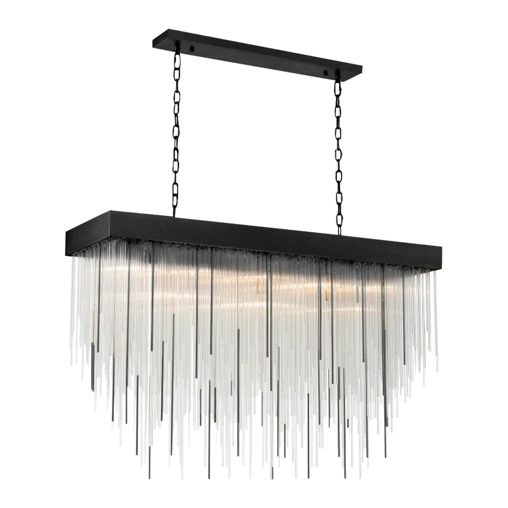Waterfall 60" 27-Light, Glass Dinning Chandelier in Satin Brushed Black