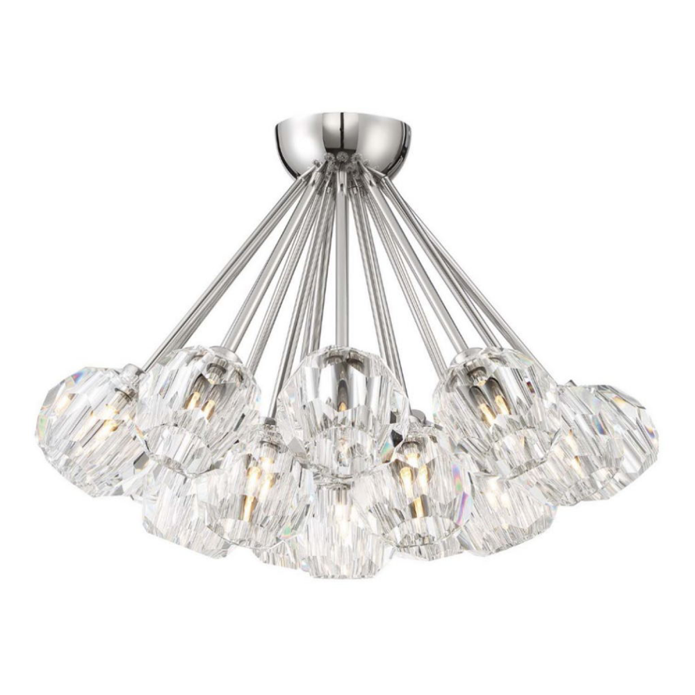 Parisian 24" 18-Light, Crystal Cluster Semi-Flush in Polished Nickel