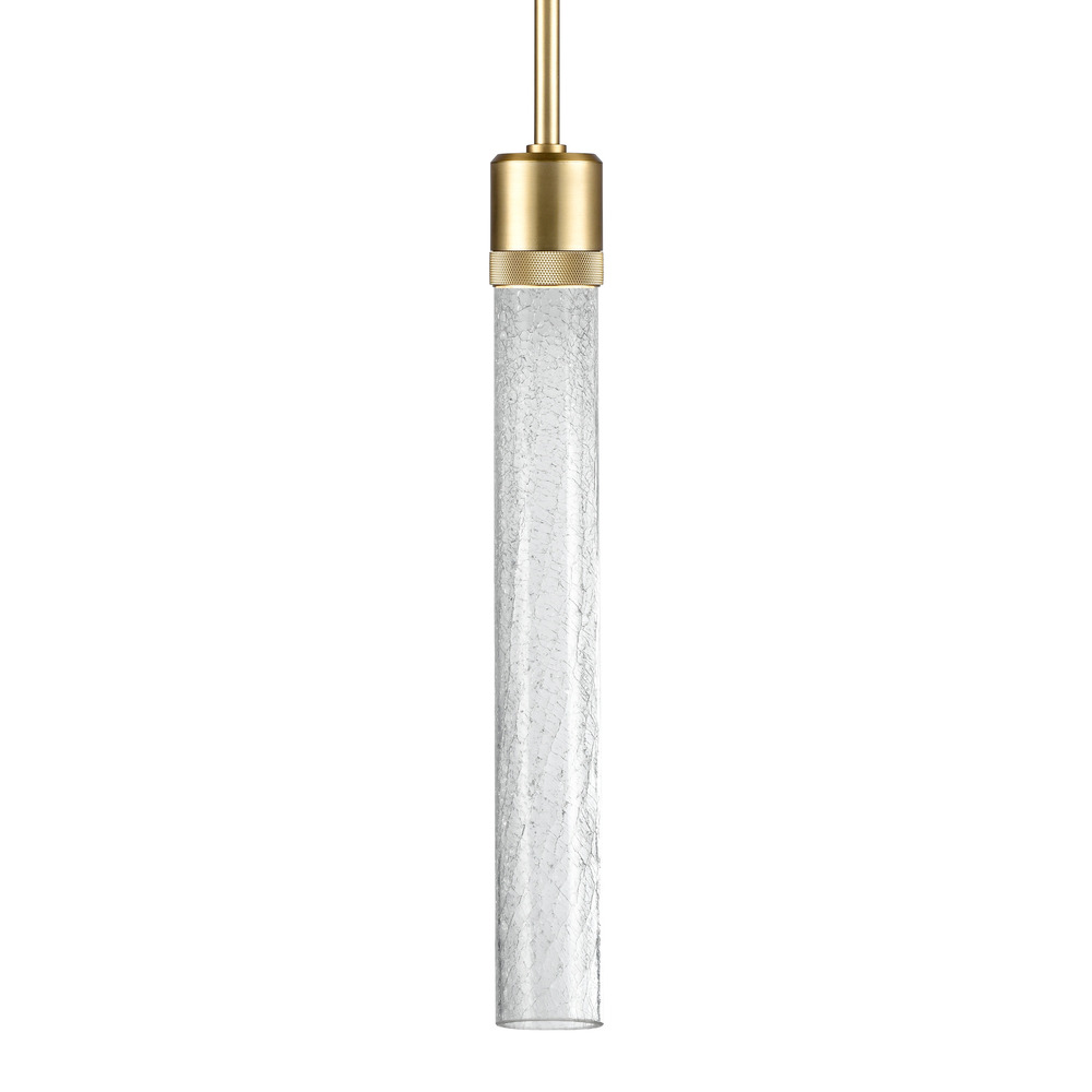 Zigrina 18" Crackled Glass LED Pendant with Knurl Ring Aged Brass