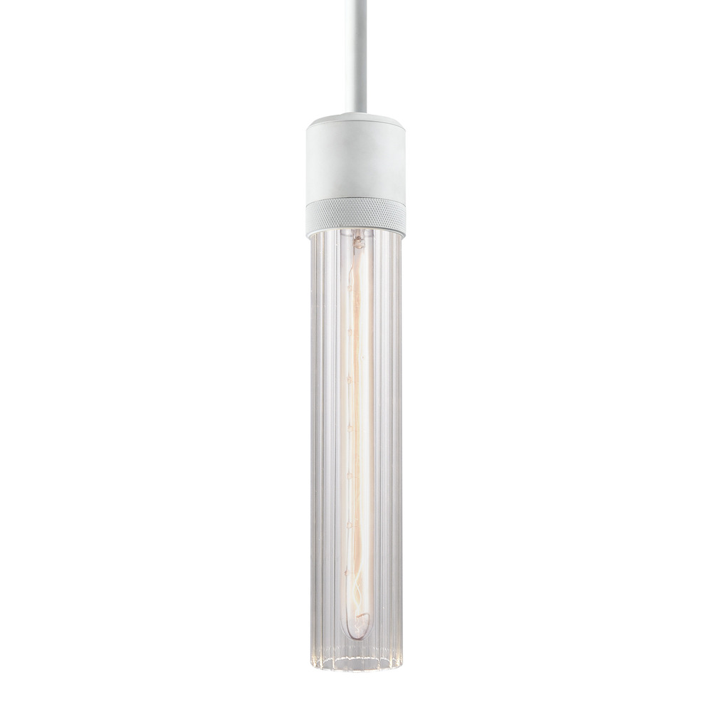 Zigrina 12" Fluted Glass E26 Pendant with Knurled Ring Matte White