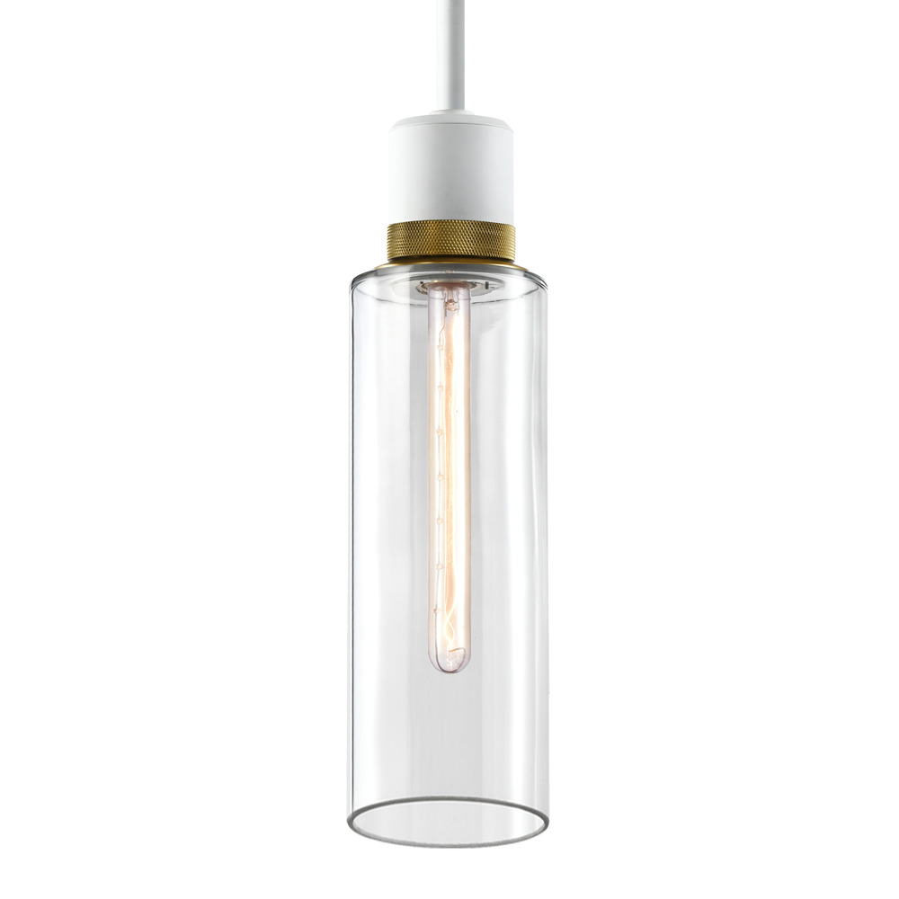 Zigrina 18" Glass Drum E26 Pendant in White with Knurled Ring in Brass