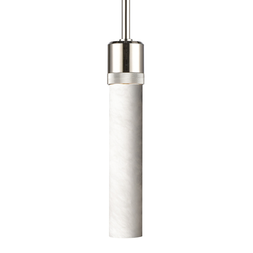 Zigrina 12" Alabaster E26 Pendant with Knurled Ring Polished Nickel