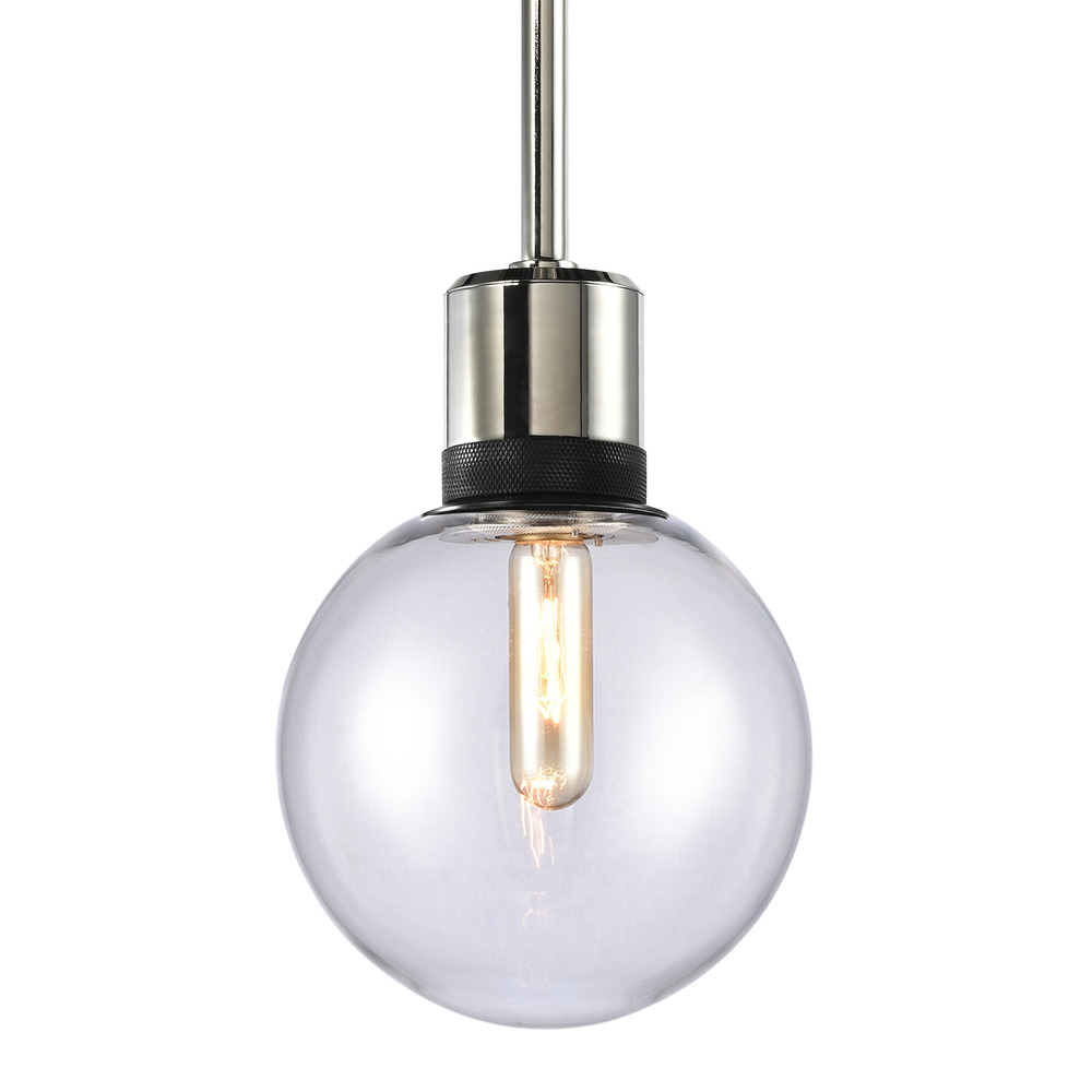 Zigrina Globe Glass E26 Pendant in Nickel with Knurled Ring in Black
