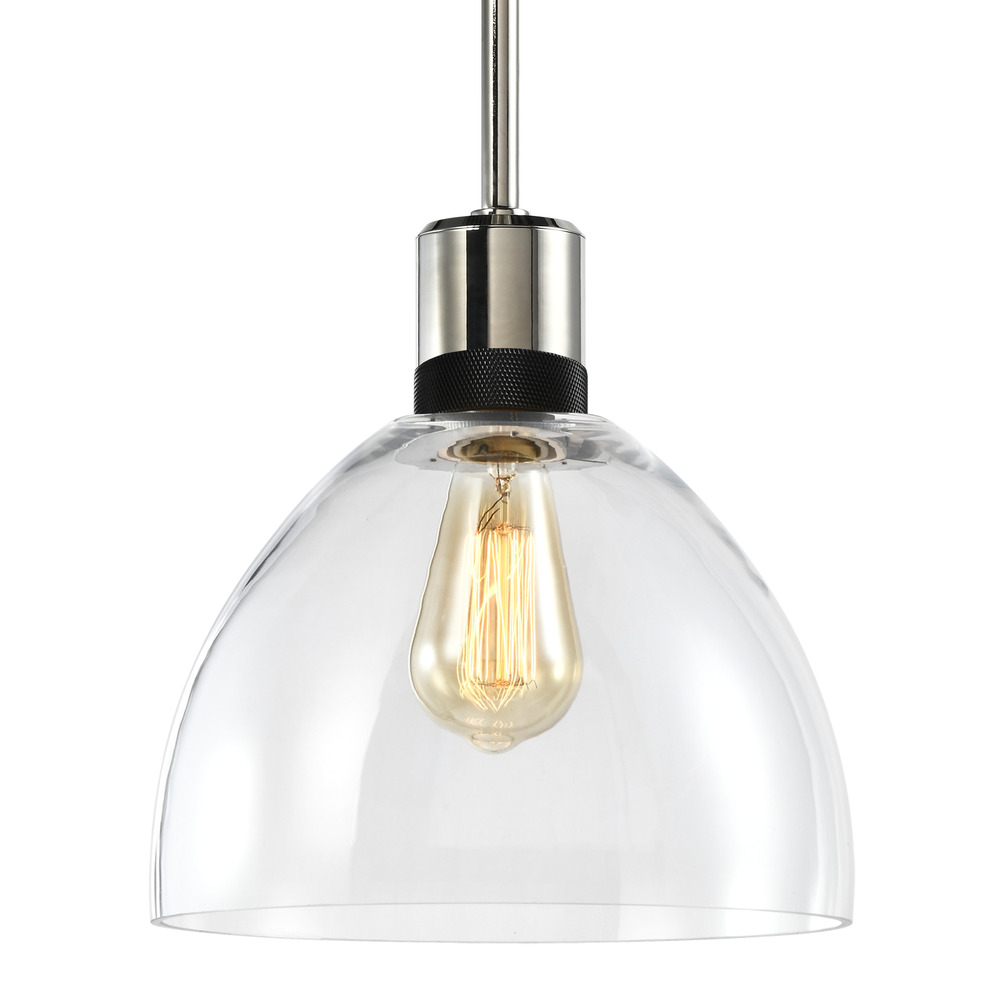 Zigrina Glass Dome E26 Pendant in Nickel with Knurled Ring in Black