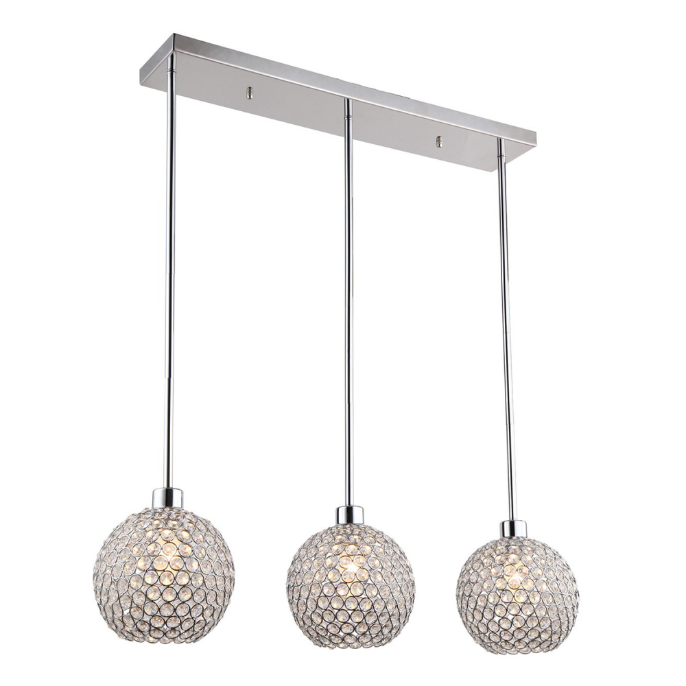 Kent 30" 3-Light, Crystal Linear Multi-Pendant in Chrome