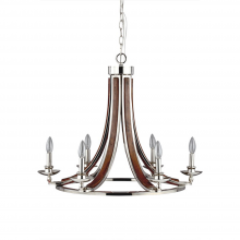 ZEEV Lighting CD10074-6-PN-PW - Solstice 28" 6-Light, Wooden Candle Chandelier in Polished Nickel